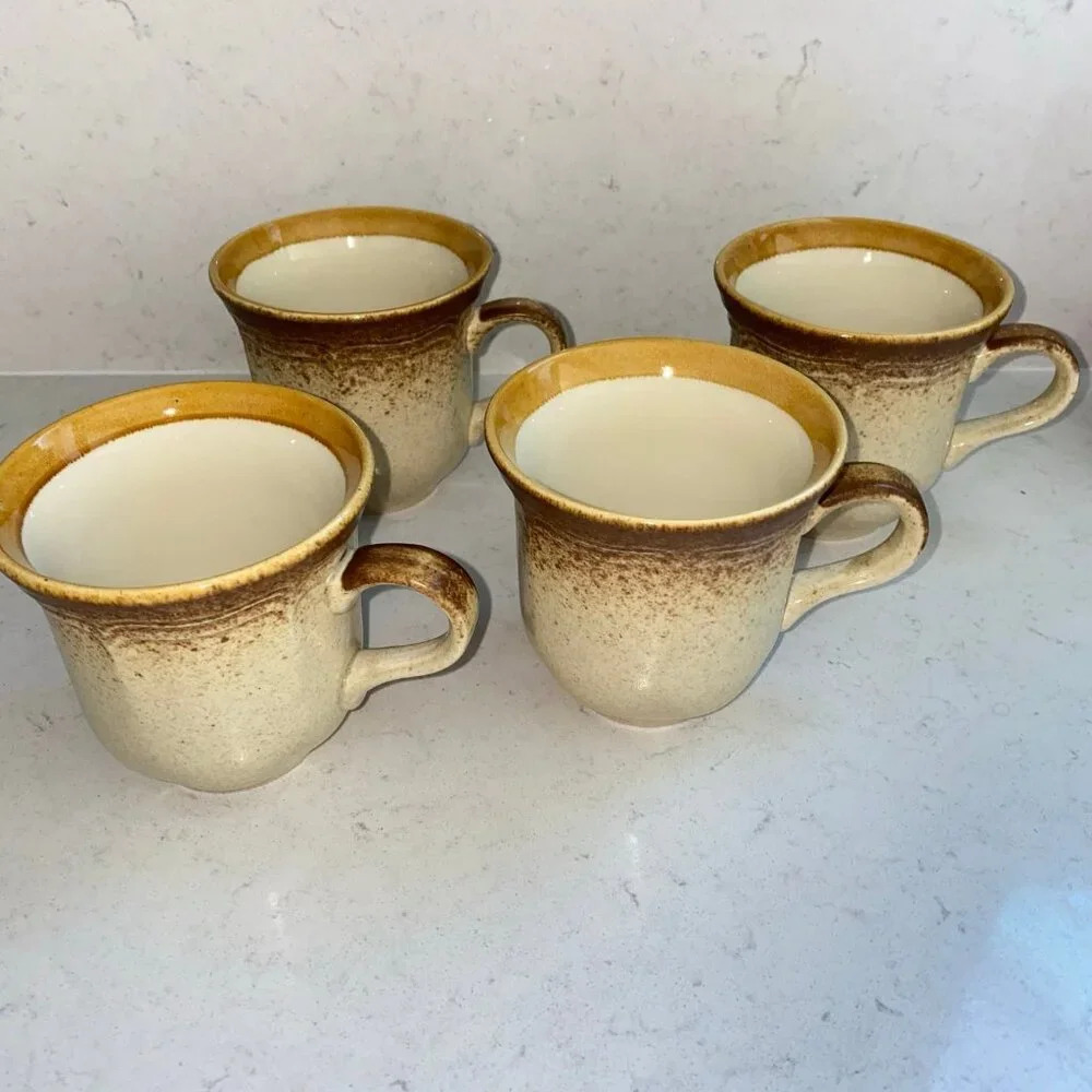 Vintage Mikasa Whole Wheat Stoneware Coffee Teacup 8 Oz E8000-Set of 4‎